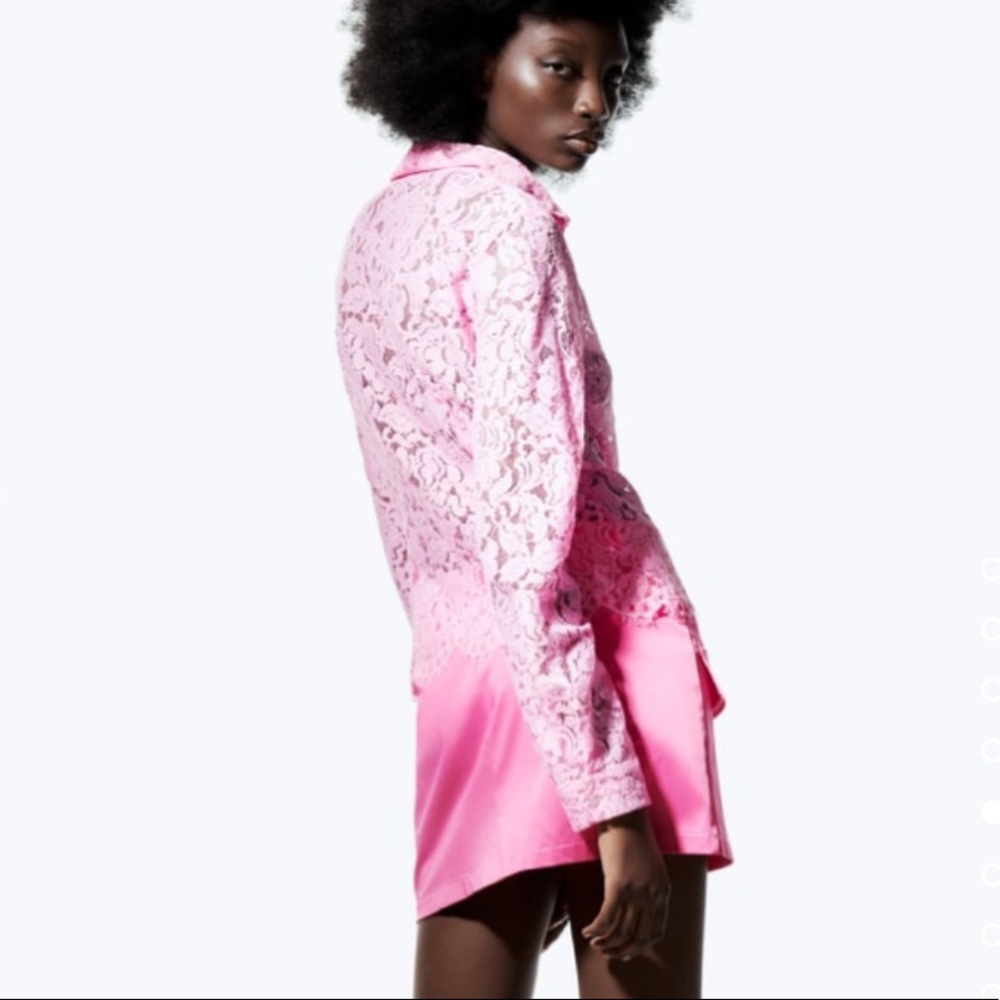 Zara pink semi sheer lace shirt - Picture 6 of 13